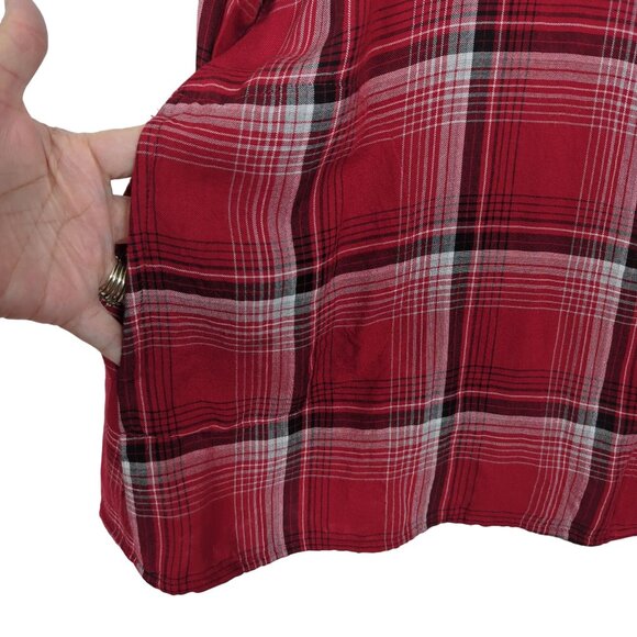J. Jill‎ Women's size Small Petite Tunic Blouse Red Plaid Button-Down Rayon - Picture 4 of 13